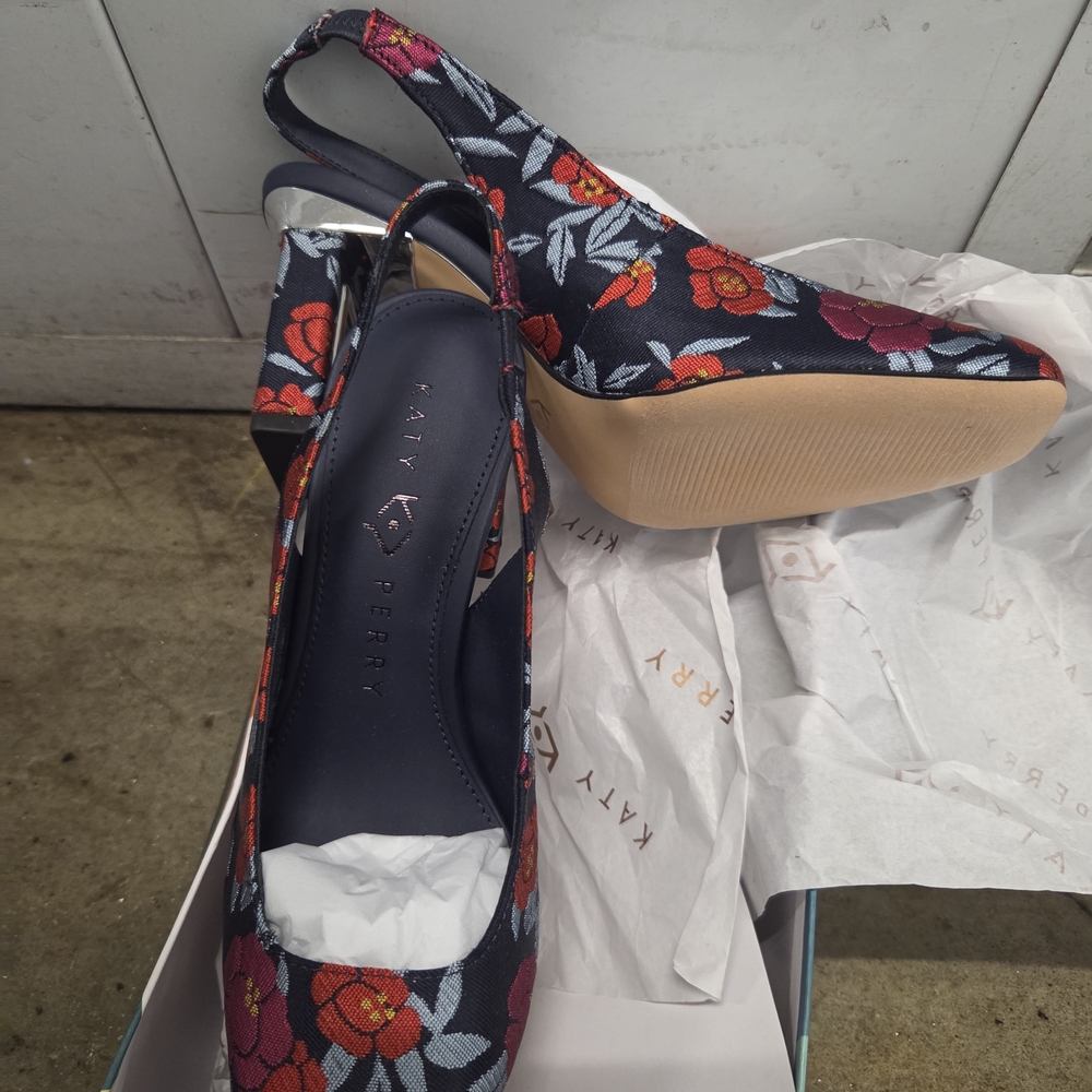 Katy Perry Collections Floral Slingback Heels - Black and Red